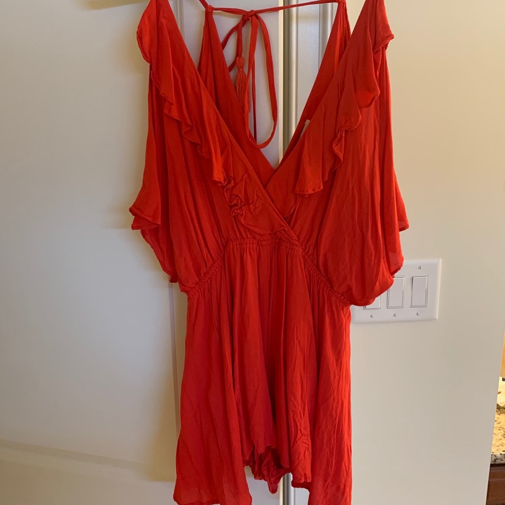 Red/orange open sleeve romper